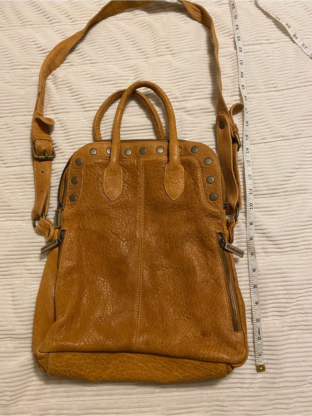 Hammit Women's Tan Leather Stud-Accent Crossbody Tote